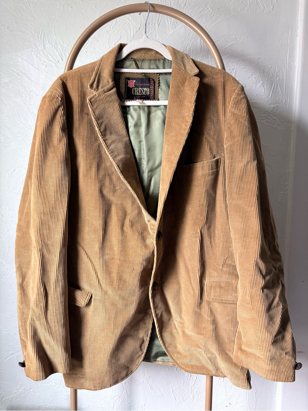 Vintage Cresco 70s Corduroy Blazer Mens 42 Long Tan Sport Coat